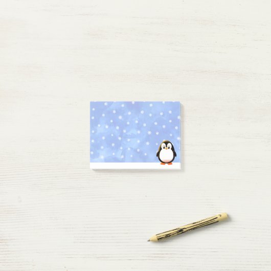 かわいいペンギン漫画の雪のフレーク水の色カスタム ポストイット (デスク上)