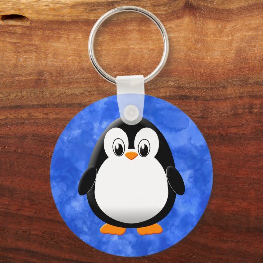 かわいいペンギン漫画の青い水色 キーホルダー (正面)