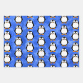 かわいいペンギン漫画の青い水色 ラッピングペーパーシート (正面)