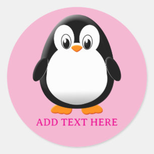 かわいいペンギン漫画カスタムピンク ラウンドシール