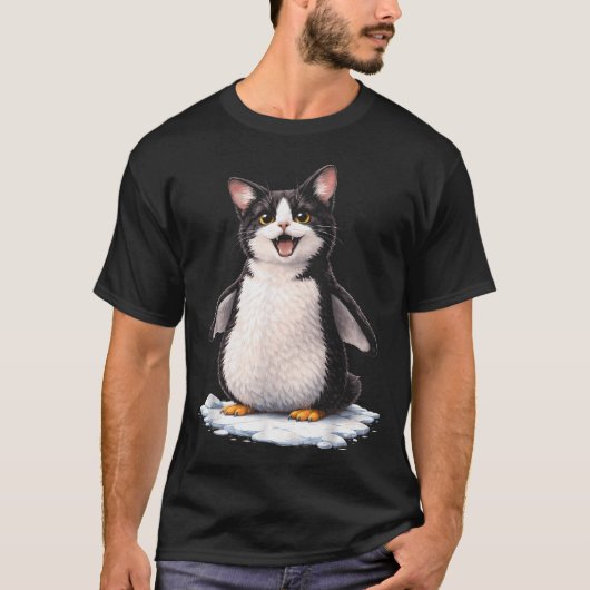 かわいいペンギン猫ハイブリッド面白い動物 Tシャツ (正面)