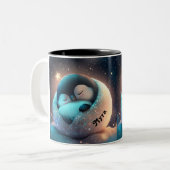 かわいいペンギン眠る星月パーソナライズされた ツートーンマグカップ (正面左)