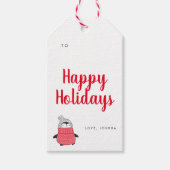 かわいいペンギン赤いタイポグラフィの休日 ギフトタグ (正面)