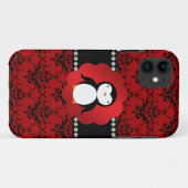 かわいいペンギン赤いダマスク Case-Mate iPhoneケース (裏面(横))