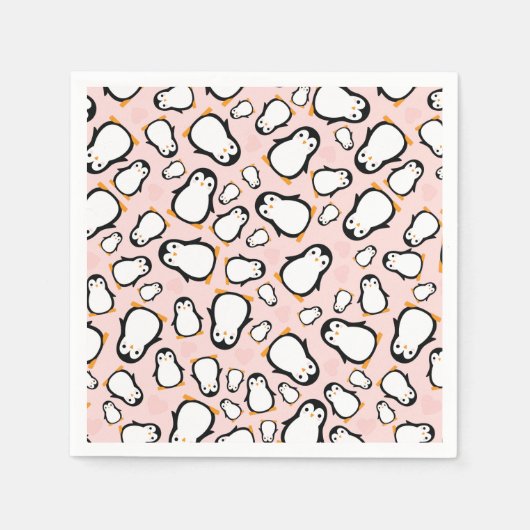 かわいいペンギン赤ちゃんシャワーピンクの少女 スタンダードカクテルナプキン (正面)