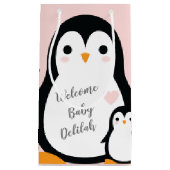 かわいいペンギン赤ちゃんシャワーピンクの少女 スモールペーパーバッグ (正面)