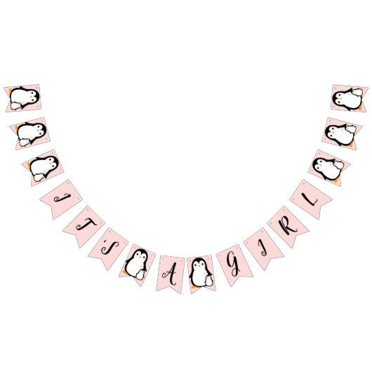 かわいいペンギン赤ちゃんシャワーピンクの少女 バンティングフラッグ (全)