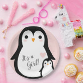 かわいいペンギン赤ちゃんシャワーピンクの少女 ペーパープレート (パーティー)