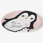 かわいいペンギン赤ちゃんシャワーピンクの少女 ペーパープレート (アングル)