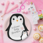 かわいいペンギン赤ちゃんシャワーピンクの少女 ペーパープレート (パーティー)