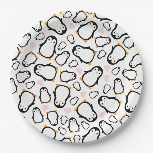 かわいいペンギン赤ちゃんシャワーピンクの少女 ペーパープレート (正面)