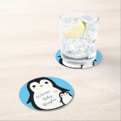 かわいいペンギン赤ちゃんシャワーブルーボーイ ラウンドペーパーコースター (インサイチュ)