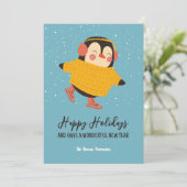 かわいいペンギン雪の休日クリスマスハッピーニューイヤー シーズンカード (スタンド正面)