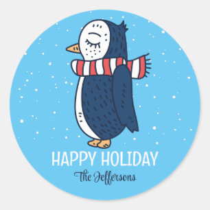 かわいいペンギン雪の冬の休日クリスマス動物 ラウンドシール