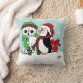 かわいいペンギン雪フクロウの友情 クッション (ブランケット)