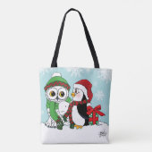 かわいいペンギン雪フクロウの友情 トートバッグ (裏面)