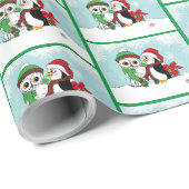 かわいいペンギン雪フクロウの友情 ラッピングペーパー (ロールコーナー)