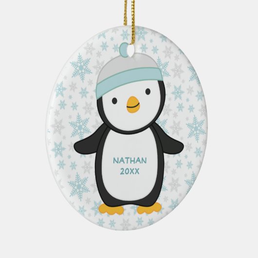 かわいいペンギン雪片の年名クリスマス セラミックオーナメント (右)