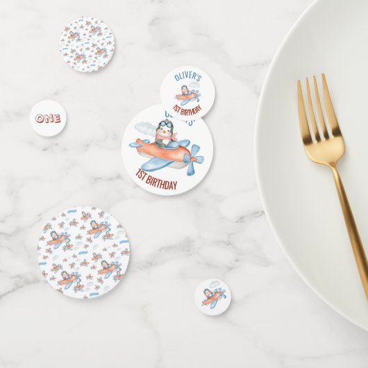 かわいいペンギン飛行機パーソナライズされた紙吹雪 コンフェッティ (グループ)