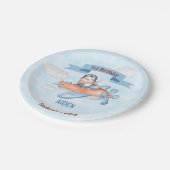 かわいいペンギン飛行機ブルー1歳の誕生日 ペーパープレート (アングル)