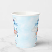 かわいいペンギン飛行機ブルー1歳の誕生日 紙コップ (左)