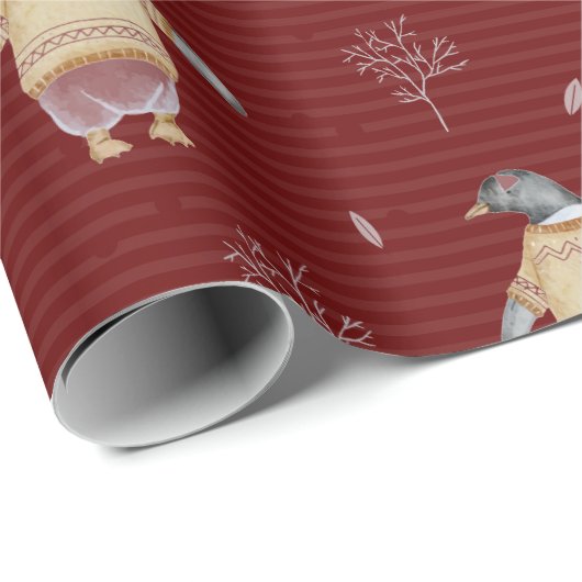 かわいいペンギン鳥の冬のセーターおもしろい動物アート ラッピングペーパー (ロールコーナー)