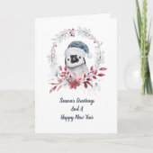 かわいいペンギン1枚フォトウォータカラーメリークリスマス シーズンカード (正面)