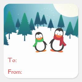 かわいいペンギン2羽 スクエアシール