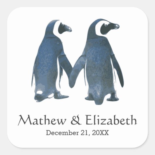 かわいいペンギン2羽 |ロマン結婚ティック スクエアシール (正面)