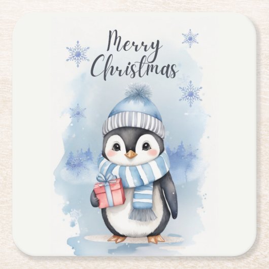 「かわいいペンギン2」 スクエアペーパーコースター (正面)