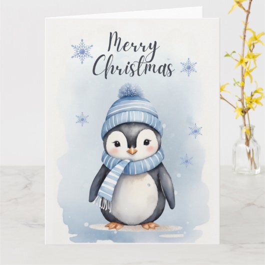 かわいいペンギン カード (黄色い花)