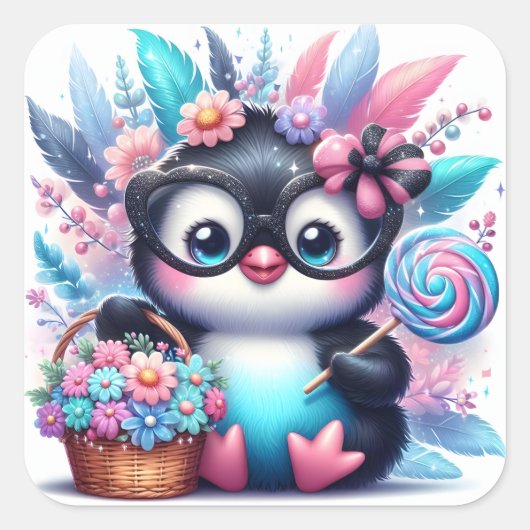 かわいいペンギン スクエアシール (正面)