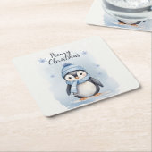 「かわいいペンギン」 スクエアペーパーコースター (アングル)