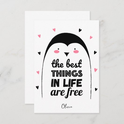 かわいいペンギン |ハッピーバレンタインデーホリデーカード 招待状 (正面/裏面)