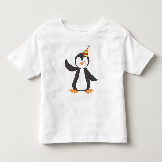 かわいいペンギン、ベビーペンギン、パーティーハット付きペンギン トドラーTシャツ (正面)