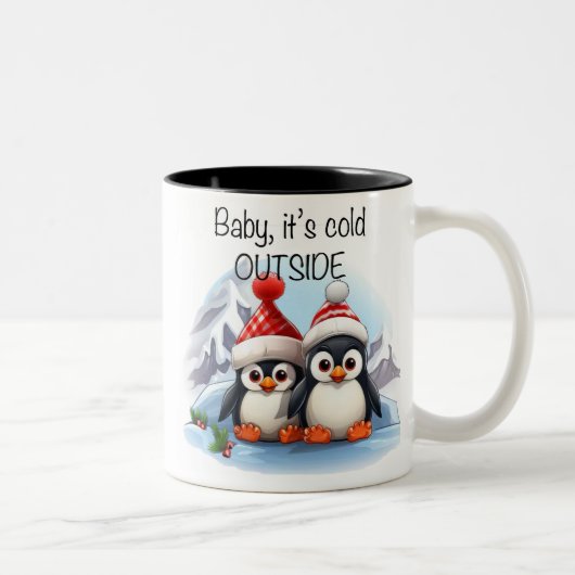 かわいいペンギン/ベビー外は寒い ツートーンマグカップ (右)