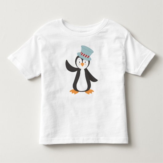 かわいいペンギン、リトルペンギン、帽子つきペンギン トドラーTシャツ (正面)