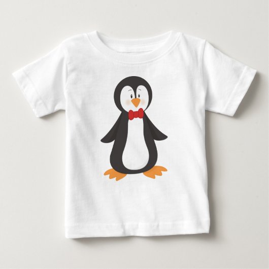 かわいいペンギン、リトルペンギン、蝶ネクタイ付きペンギン ベビーTシャツ (正面)