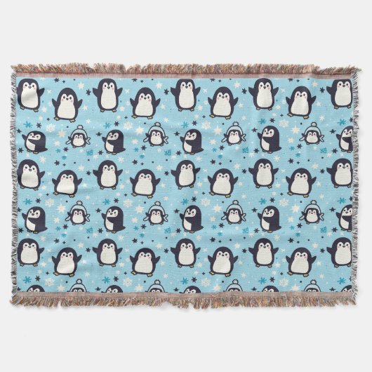 かわいいペンギン、冬の雪片シームレスPa スローブランケット (正面)