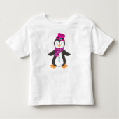 かわいいペンギン、帽子つきペンギン、スカーフつきペンギン トドラーTシャツ (正面)