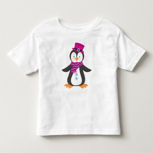 かわいいペンギン、帽子つきペンギン、スカーフつきペンギン トドラーTシャツ (正面)