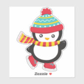 かわいいペンギン、氷のスケートで滑るペンギン、帽子、スカーフ シール (シート)