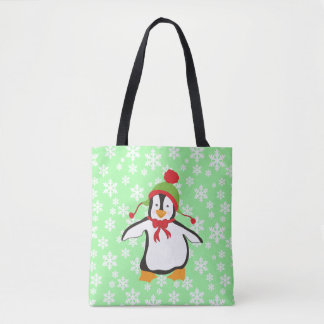 かわいいペンギン（雪の結晶の背景） トートバッグ