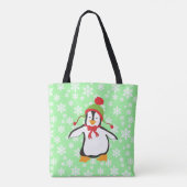 かわいいペンギン（雪の結晶の背景） トートバッグ (裏面)