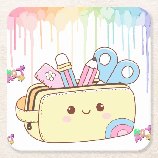 かわいいペンシルケース スクエアペーパーコースター (正面)