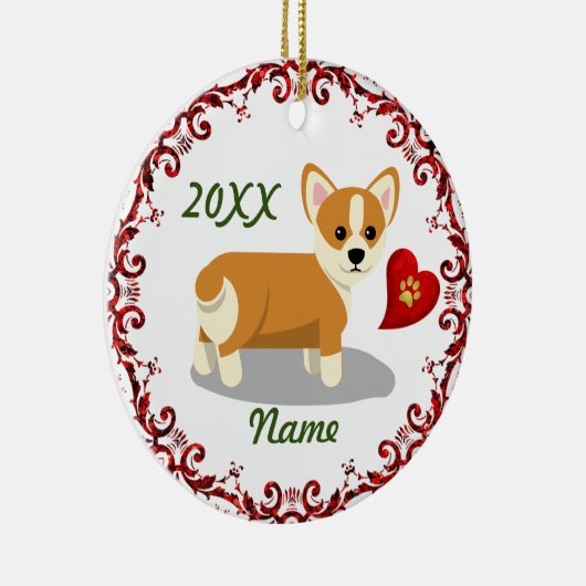 かわいいペンブロークウェルシュコーギー子犬クリスマス セラミックオーナメント (右)