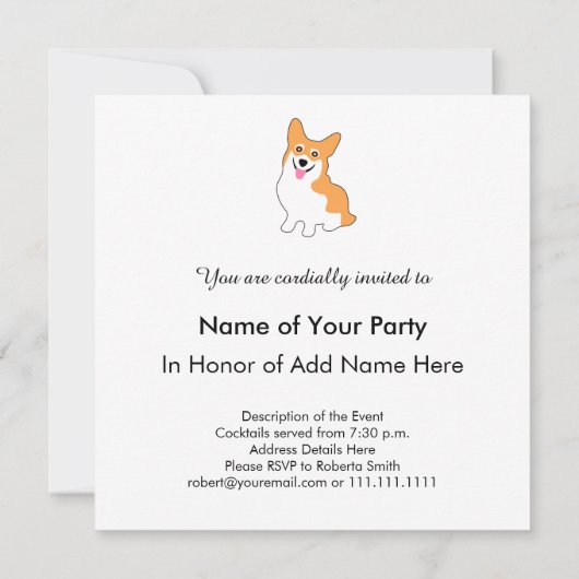 かわいいペンブロークウェルシュコーギー誕生パーティー 招待状 (裏面)