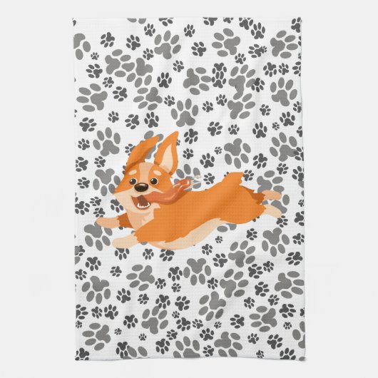 かわいいペンブロークウェルシュコーギー キッチンタオル (縦)