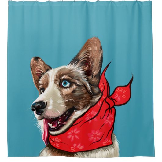 かわいいペンブロークウェルシュコーギー シャワーカーテン (正面)