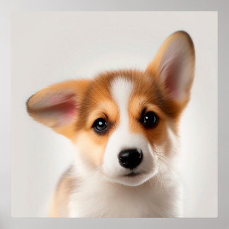 かわいいペンブローク・ウェルシュ・コーギー子犬の肖像画 ポスター